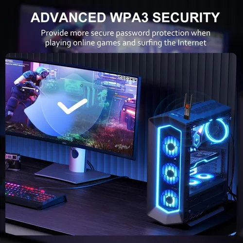 Vista 4 de Panda Wireless® PAU0F AXE3000 Tri Band (2.4/5 / 6 GHz) WiFi 6E USB 3.0 Adaptador - Windows 10/11, Zorin, MX Linux, EndeavourOS, Mint, Ubuntu