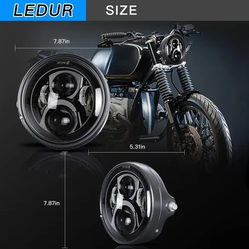 Vista 6 de LEDUR Faro delantero LED de motocicleta de 7 pulgadas aprobado por DOT redondo alto/bajo con carcasa soportes de montaje de cubo para Road King