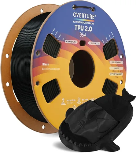 Vista 43 de OVERTURE - Filamento de TPU de 1/16 pulgadas, rollo flexible de poliuretano termoplástico, impresora 3D suave, 95A, carrete de 2.2 libras, precisión