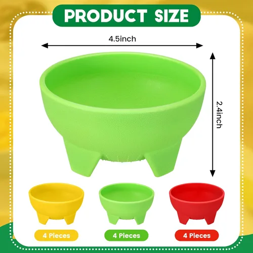 Vista 2 de 12 cuencos de salsa para fiestas, coloridos cuencos de salsa de plástico mexicanos, platos de guarnición para servir mexicanos, rojo, amarillo