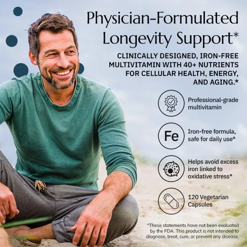 Vista 2 de Longevity Multi – Multivitamínico integral sin hierro con más de 40 nutrientes incluyendo NR, CoQ10 y vitaminas B activas – Multivitamínico diario