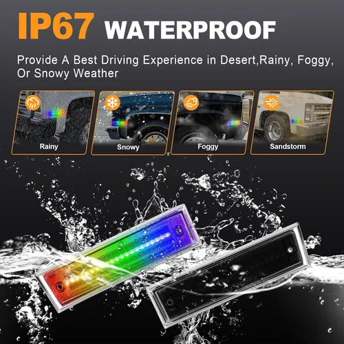 Vista 4 de Luces LED RGB de posición laterales para guardabarros delanteros, compatibles con Chevy C/K, C10, C20, C30, camionetas, Blazer Suburban Jimmy
