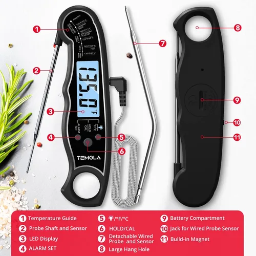 Vista 6 de TEMOLA Termómetro de carne, termómetro de alimentos de lectura instantánea para cocinar, termómetro digital de alimentos con retroiluminación LCD