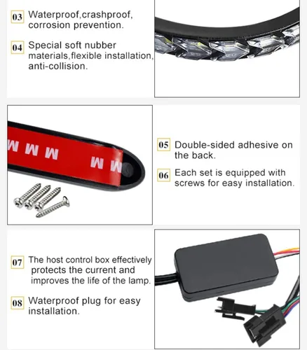 Vista 6 de SOCAL-LED LIGHTING Tiras LED DRL de Flecha con Función de Giro 10" (25cm) 12V, Luces de Giro Intermitentes Secuenciales de Doble Color Ámbar Blanco