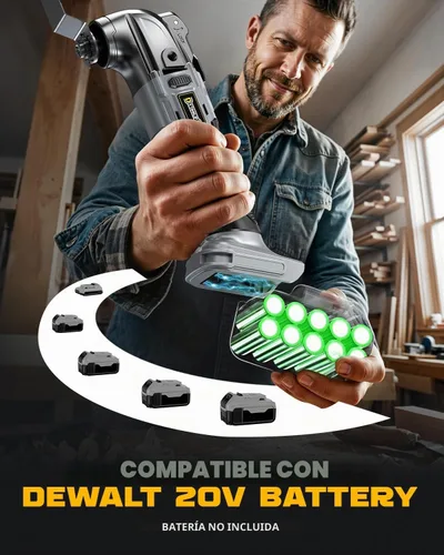 Vista 8 de Herramienta Oscilante Inalámbrica para Batería Dewalt de 20V, Herramienta de Motor sin Escobillas de 6 Velocidades Variables, Kit de Múltiples