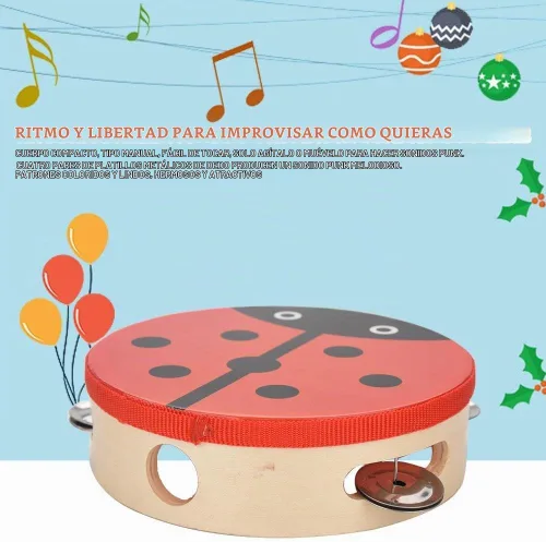 Vista 2 de Tambor de percusión de mano de madera de 5.9 in para niños, regalos de canciones de baile (1#)