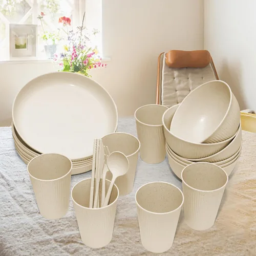 Vista 8 de Juego de vajilla de paja de trigo -DAPIPIK 42 piezas de vajilla irrompible para 6, juego de platos y cuencos para la cocina, juego de platos, tazas