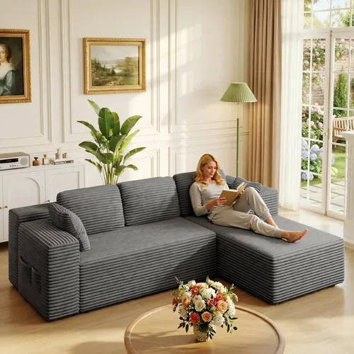 Vista 10 de Gizoon - Sofá modular modular sin hueso para sala de estar, sofá esponjoso de pana con asiento profundo de gran tamaño Beige