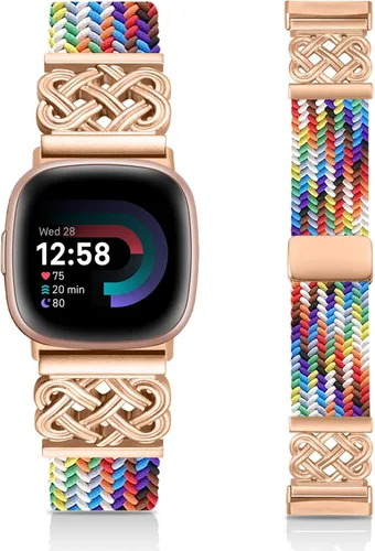 Vista 14 de Correa trenzada compatible con Fitbit Versa 4 bandas para mujer/Versa 3/Sense 1/Sense 2, cierre magnético, tela de nailon con correas de hebilla