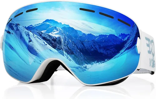 Vista 15 de EXP VISION Gafas de esquí de snowboard para hombres, mujeres y jóvenes, antiempañamiento OTG, gafas de nieve de invierno, lentes desmontables