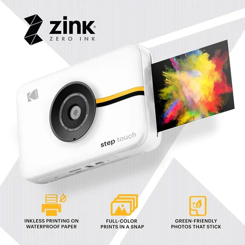 Vista 4 de Zink Kodak Step Touch Cámara digital de 13 MP e impresora instantánea con pantalla táctil LCD de 3.5 pulgadas, video HD de 1080p (blanco) paquete