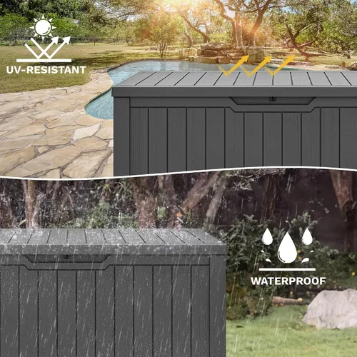 Vista 5 de DWVO Caja de almacenamiento al aire libre de 120 galones, resina resistente a la intemperie, versátil para muebles de patio, cojines de exterior