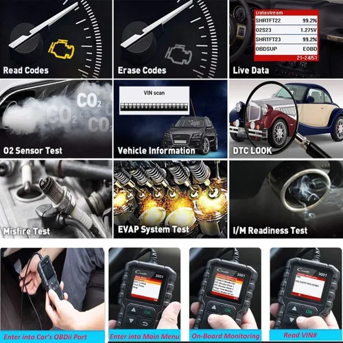 Vista 3 de LAUNCH - Escáner de diagnóstico automotriz Creader 3001 OBD2 de luz del motor, sensor de O2, lector de código OBD para todos los vehículos
