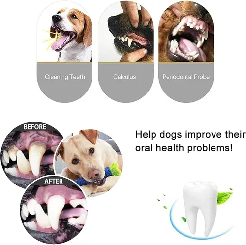 Vista 5 de Tylu - 2 cepillos de dientes para perros, cepillo de dientes masticable para cachorros, juguetes dentales de limpieza dental, apto para perros de 10