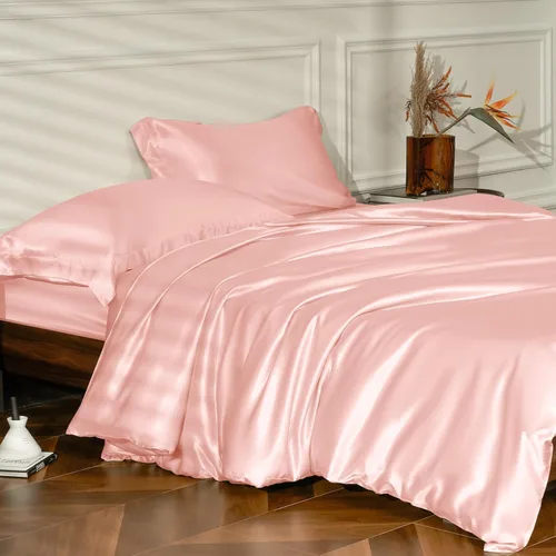 Vista 9 de THXSILK Juego de funda de edredón de seda de 25 momme, 4 piezas (1 funda de edredón + 1 sábana bajera + 2 fundas de almohada), juego de ropa de cama