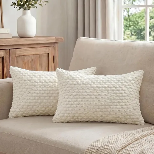 Vista 22 de Fancy Homi - Juego de 2 fundas de almohada decorativas de color rosa polvoriento de 30.5 x 30.5 cm con pompones para sofá cama, decoración moderna