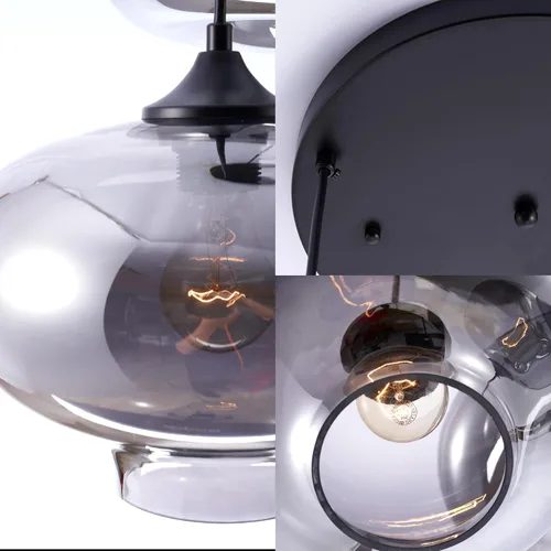 Vista 6 de Moderna Lámpara Colgante de 3 Luces de Vidrio en Tono Gris Ahumado con Globo de Cristal Clúster Lámpara de Techo de Estilo Nórdico con Múltiples