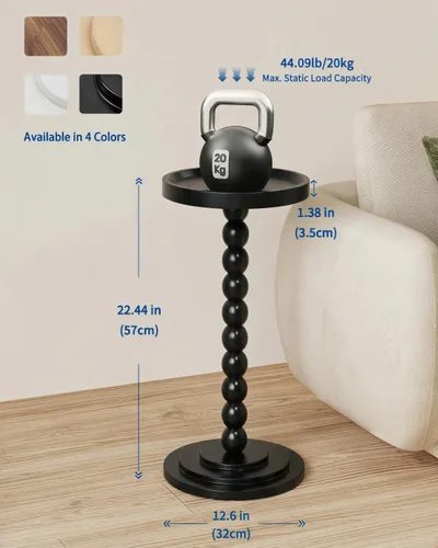 Vista 3 de Mesa auxiliar redonda de madera y mesa para bebidas, diseño moderno resistente y funcional de mediados de siglo con base de madera maciza para sala