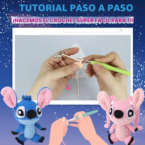 Vista 4 de ALODNY Kit de ganchillo para adultos, juego de ganchillo y tejer con hilo y videotutoriales paso a paso (Azul Rosa)