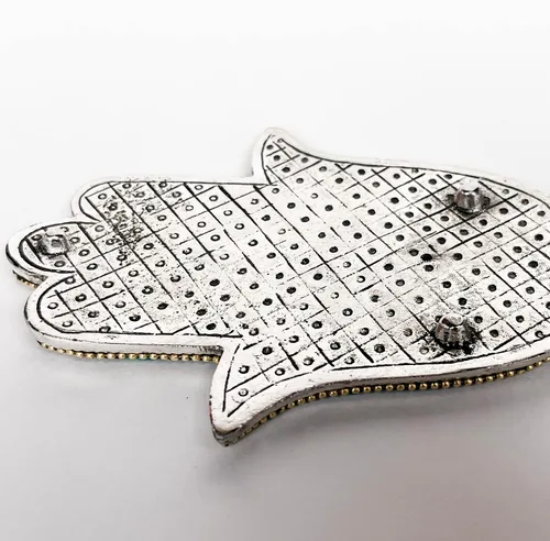 Vista 4 de Verde - Soporte para incienso de mano Hamsa - Mosaico Piedras