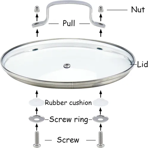 Vista 4 de HEVSTIL Tapa de vidrio templado resistente, tapa de vidrio templado, tapa de olla de vidrio transparente de 8 pulgadas/8.3 in, con mango de acero