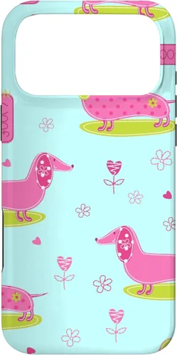 Vista 21 de Funda para iPhone 13 Dachshund Pattern turquoise Flowers Weiner Dog Lover