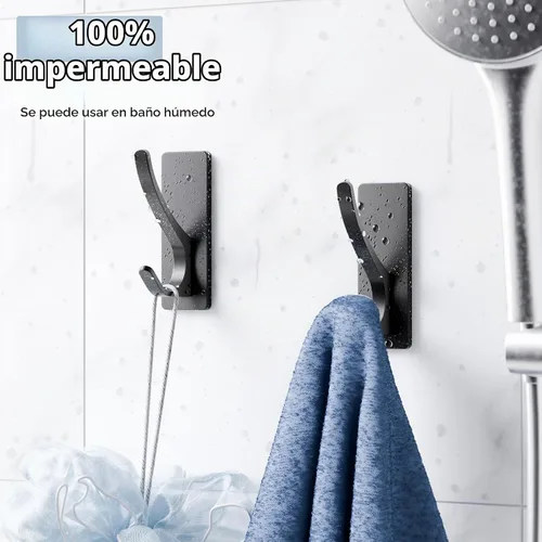 Vista 5 de Ganchos autoadhesivos para toallas: extra fuertes de 13 libras, gancho inoxidable para colgar lufa, toallas, abrigo, bata de baño, ducha, negro