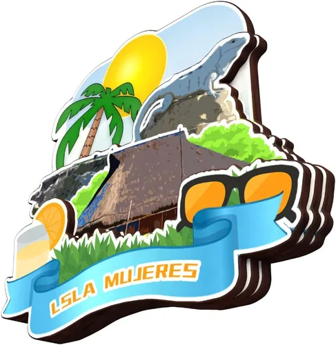 Vista 3 de Isla Mujeres Mexico - Imán de madera para nevera, colección 3D, madera 3D, hecho a mano, recuerdos de la ciudad, imán para nevera, decoración