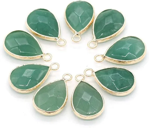 Vista 4 de LE SKY Colgantes de piedra natural con forma de gota de agua facetada de chakra de aventurina verde reiki curación semi piedras preciosas colgantes