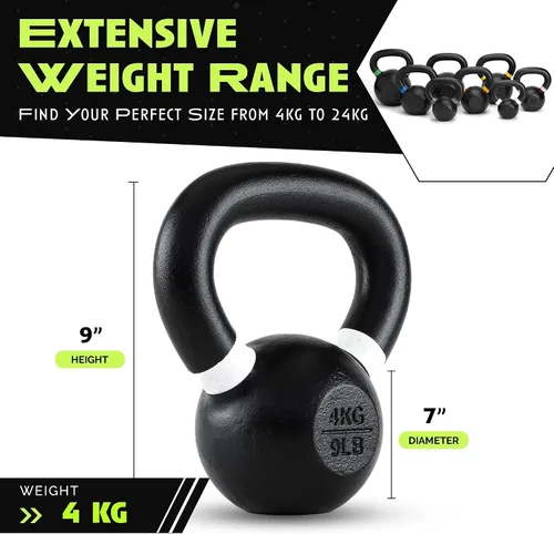 Vista 5 de Rage Fitness Single Cast Iron Kettlebell Powder Coated - Wide Handle Weights for Core & Glute Workouts; Swings, Squats, Deadlifts; Strength