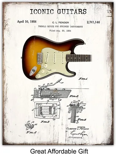 Vista 6 de Arte de pared de guitarra, icónico vintage, juego de póster con estampado de patente, regalo para fanáticos de la música, músico, guitarrista