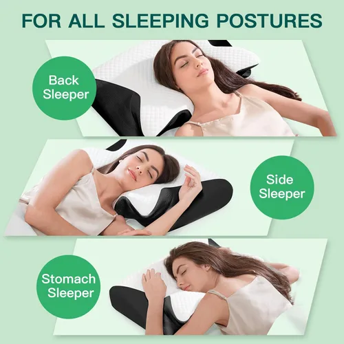 Vista 7 de Almohada cervical de espuma viscoelástica, almohada ergonómica 2 en 1 de apoyo para el cuello con reposabrazos y orificio para las orejas, almohada