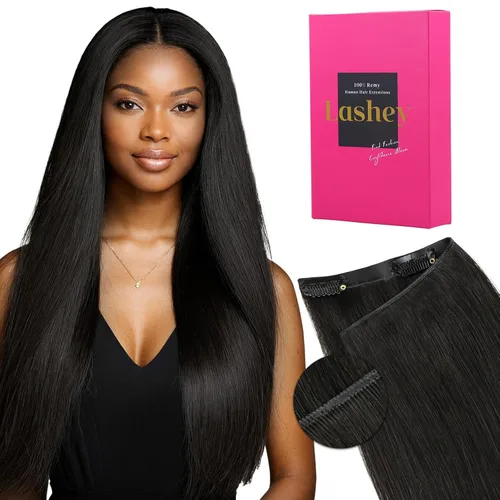 Vista 50 de Lashey Extensiones de cabello humano con clip, sin costuras, #1, color negro azabache, extensiones de cabello humano real, extensiones de cabello