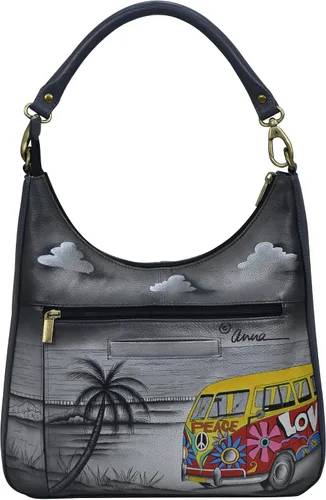 Vista 3 de Anna by Anuschka Hobo clásico grande de cuero genuino para mujer, pintado a mano exterior