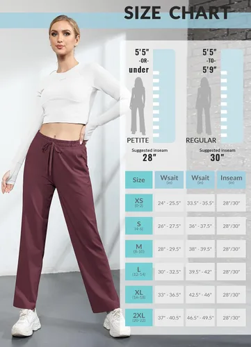 Vista 6 de baleaf Pantalones deportivos de pierna recta de 28 a 30 pulgadas para mujer, pantalones deportivos de pierna ancha, bolsillos elásticos y suaves