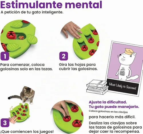 Vista 5 de Petstages rompecabezas interactivos para gatos, alimentador lento y juguetes dispensadores de bocadillos Level 2 Intermediate, 16 Hidden Treat