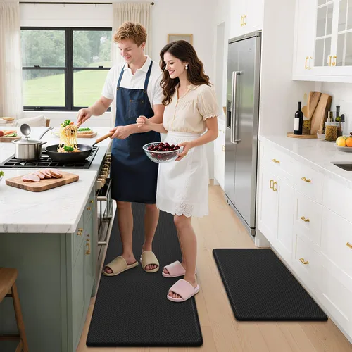 Vista 7 de StepLively Tapete de cocina, 2 piezas, tapetes de cocina acolchados para piso, juego de alfombras de cocina antifatiga, tapete antideslizante