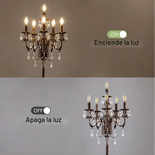 Vista 3 de Lámpara de pie de bronce Wellmet para esquina de sala de estar, lámpara de pie de granja de 6 luces, lámpara de pie alta de cristal con interruptor