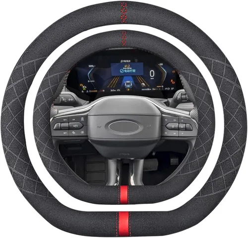 Vista 18 de Funda de volante de gamuza de 14 pulgadas, compatible con Tesla Model 3 Model Y, funda de volante deportiva de cuero gamuza antideslizante