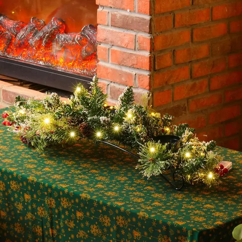 Vista 6 de 4 piezas de centro de mesa navideño con 3 portavelas navideños, luces LED de cadena tipo hadas, a pilas, bayas rojas artificiales, piñas para cocina