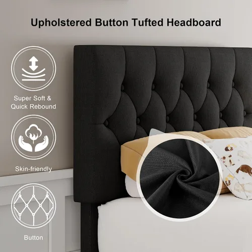 Vista 3 de Feonase Marco de cama de plataforma twin con cabecera capitoné con botones, cama tapizada de lino con soporte de listones de madera, no necesita