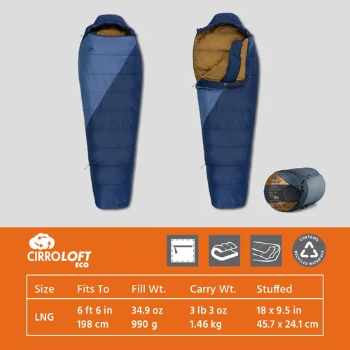 Vista 3 de Kelty Cosmic Relleno Sintético 20 Grados - Saco de Dormir para Mochileros – Correas de Compresión, Bolsa de Almacenamiento Incluida Azul oscuro
