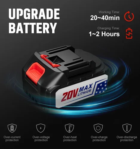 Vista 3 de Motosierra sin escobillas de 12" de 20V, motosierra eléctrica inalámbrica, motosierra portátil de mano, motosierras para poda de ramas y corte