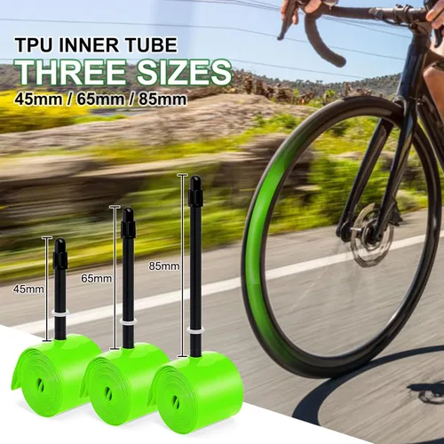 Vista 2 de Tubo interior de bicicleta TPU 700C × 18-32C: tubo ligero para bicicleta de carretera con válvulas Presta de 1.772 in/2.559 in/3.346 in