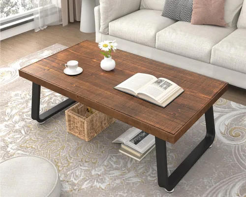 Vista 10 de IBF Mesa de centro rústica, mesa de té de madera maciza industrial, mesa de centro de madera real, mesa de café rectangular moderna y minimalista