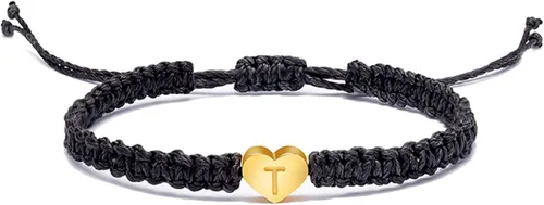 Vista 2 de Personalized 26 Initial Bracelet Copper Heart Letter Woven Bracelet Heart Charm Bracelet Woven Bracelet For Men Women Girls