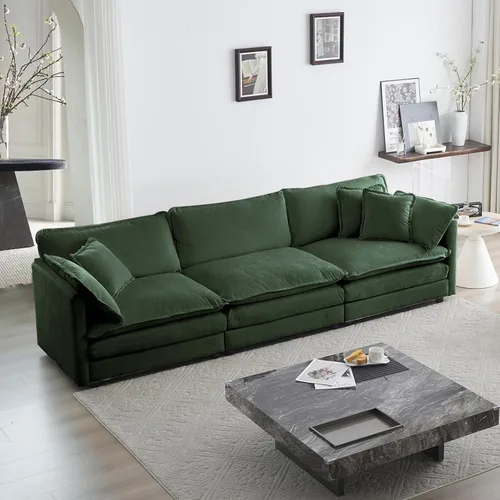 Vista 16 de KIVENJAJA Sofá biplaza de chenilla, sofá grande de 2 plazas con nube, moderno y cómodo asiento profundo con 4 almohadas para sala de estar, Beige