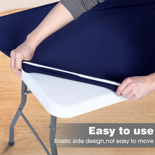 Vista 3 de CHENGU Mantel de elastano, ajustable, elástico, ajustable, para mesa de picnic, lavable, plegable, mantel rectangular de poliéster para fiesta