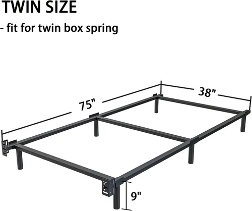 Vista 2 de Bedsnus Base de cama de tamaño individual, marco de cama Metal Basics de 9 pulgadas, base de alto perfil para somier, soporte de 6 patas, sin ruido