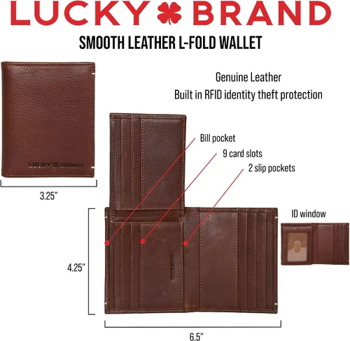 Vista 7 de Lucky Brand Men's Bifold Wallet ID Window Card Slots Genuine Leather Organization Durable Stylish